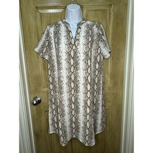 Entro Shift Dress Women S Beige V Neck Snake Skin Knee Length Lined